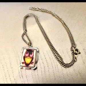 Owl bird silver necklace
